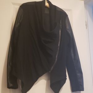 Petite XL black faux leather cowl neck moto jac